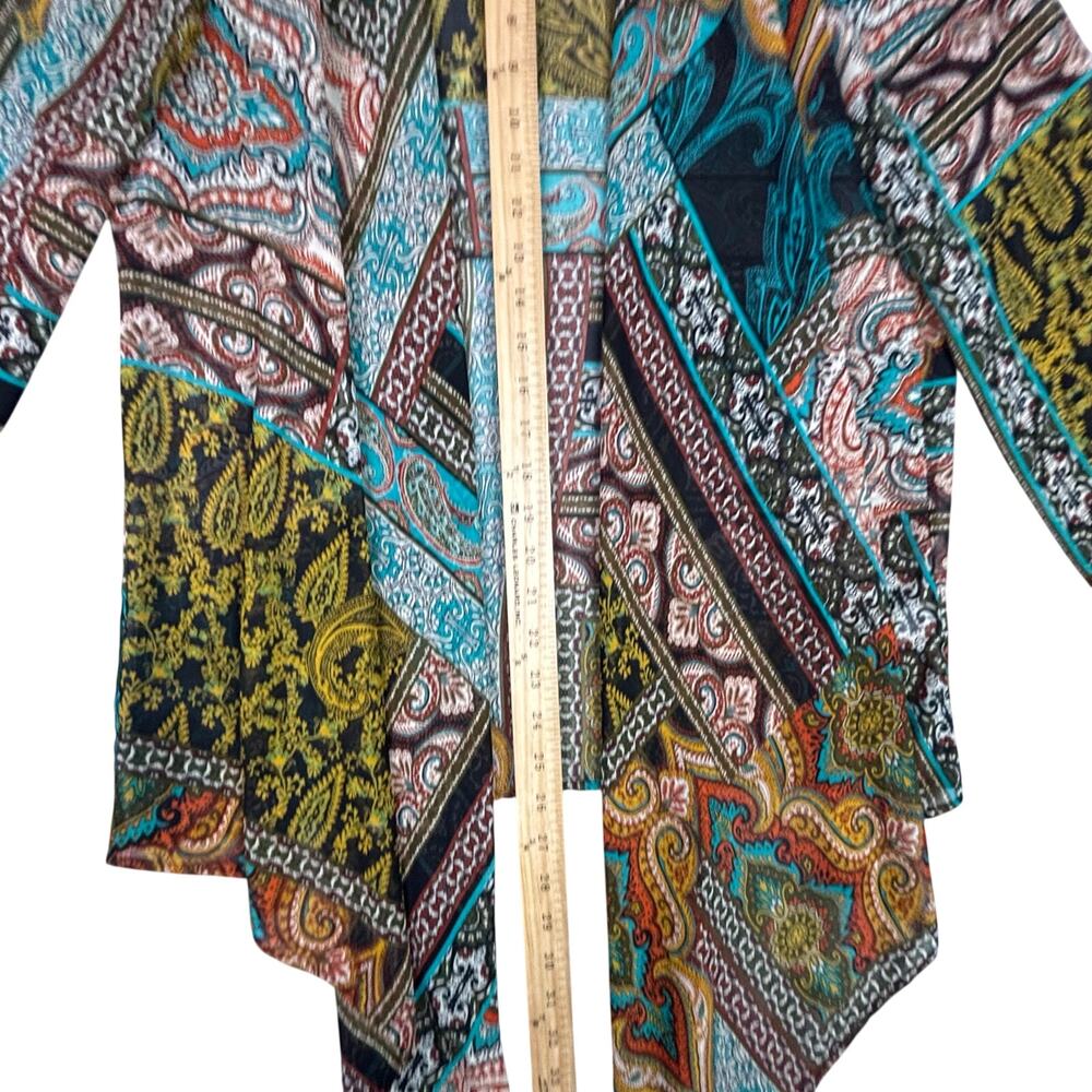 Chenault Multi-Color Paisley Print Open Front Waterfall Cardigan Topper - Size M - Picture 5 of 5